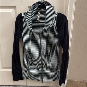 Lululemon Athletica Black and White Striped Bomber Jacket